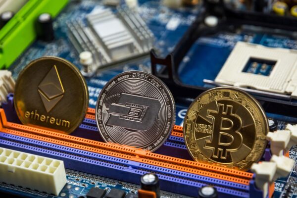 physical replicas of digital currencies inside a computer motherboard